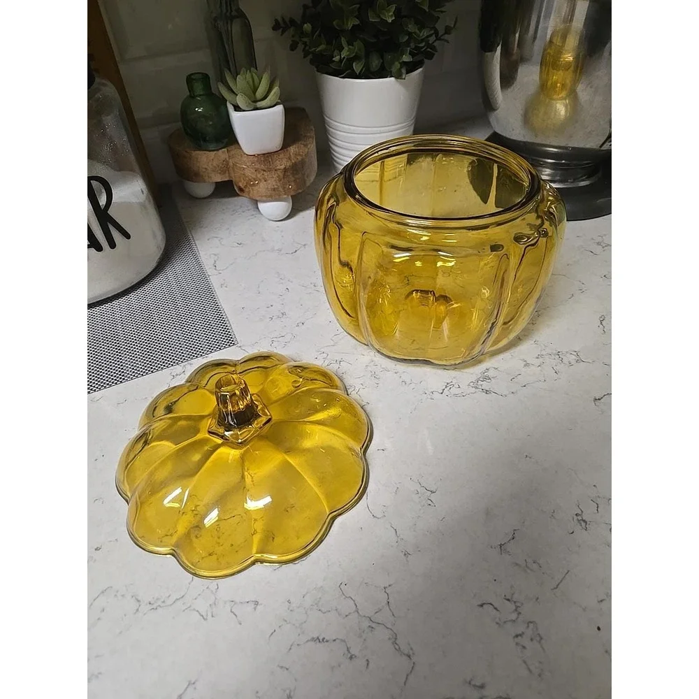 Vintage Anchor Hocking Amber Glass Pumpkin‎ Pantry Jar Cookies Candy  EUC